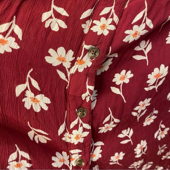 Red floral print boho feminine romantic button front midi dress tie shoulder XL - Picture 7 of 12